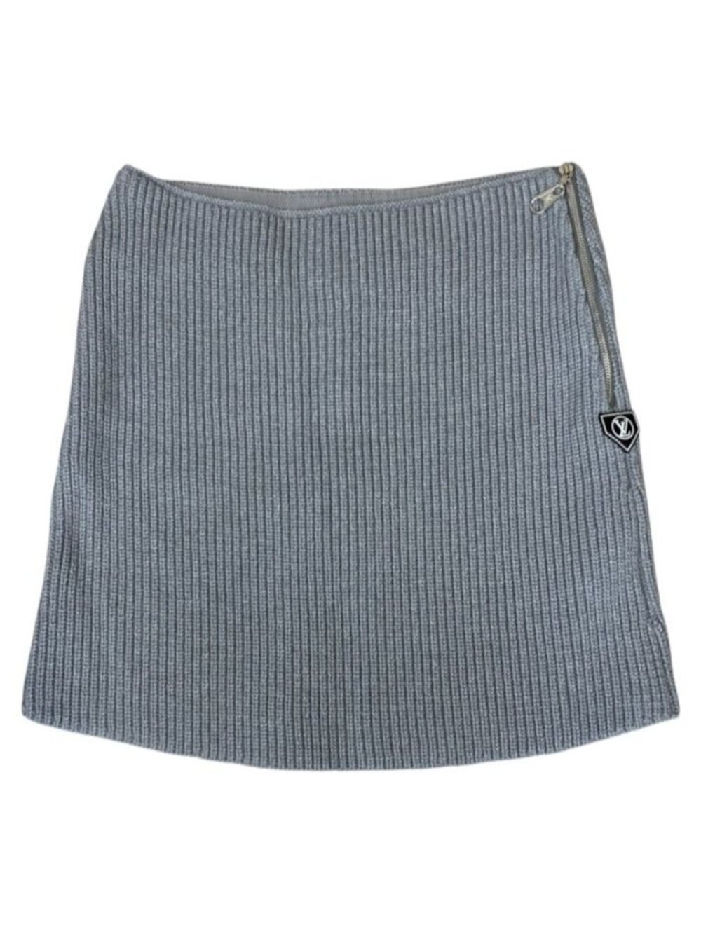 Louis Vuitton Mini Skirt Ribbed Knit Zip Design Wool Nylon Cowhide Gray